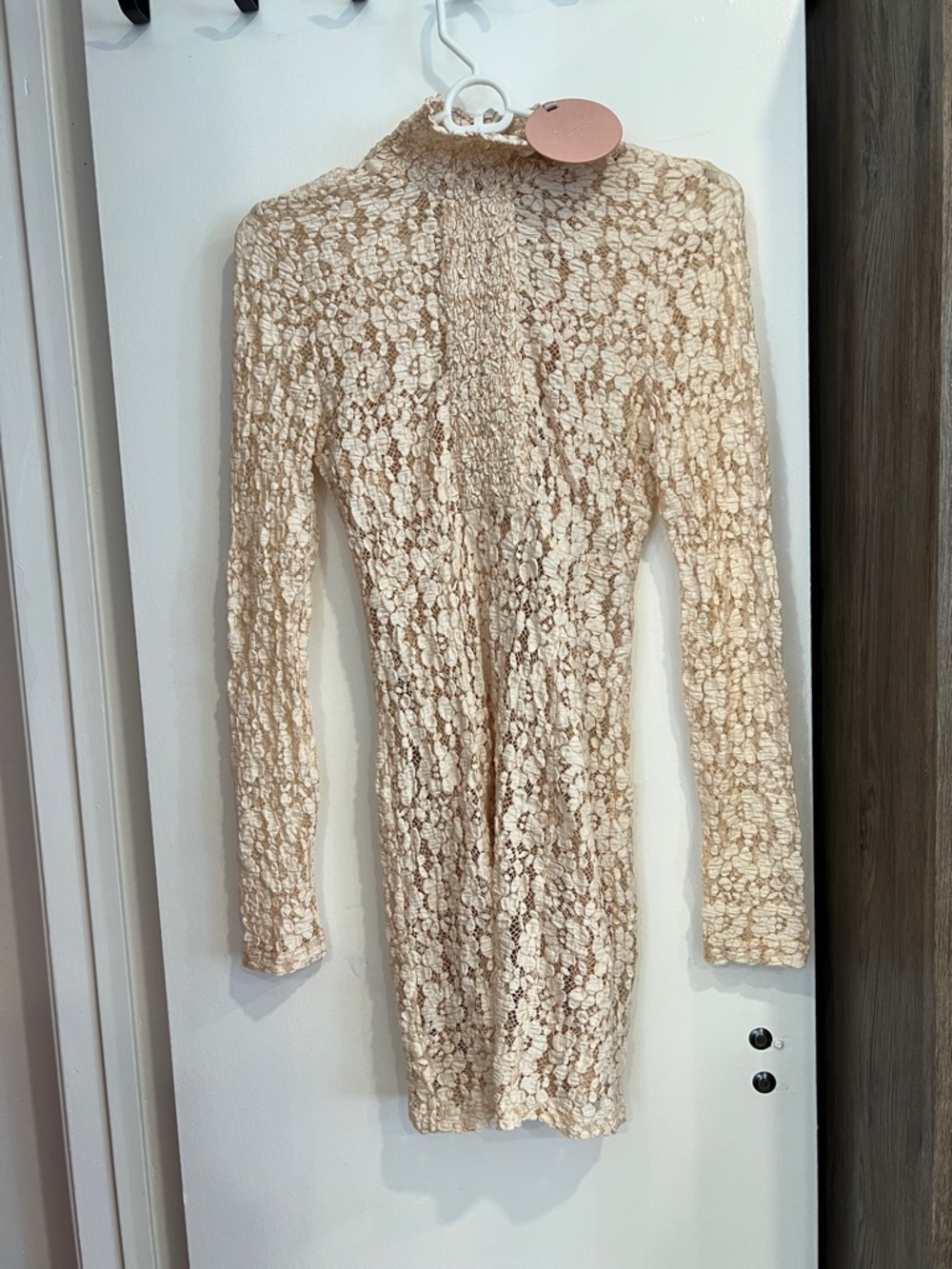 Alexis Cream and Tan Lace Long-Sleeve Bodycon Dress